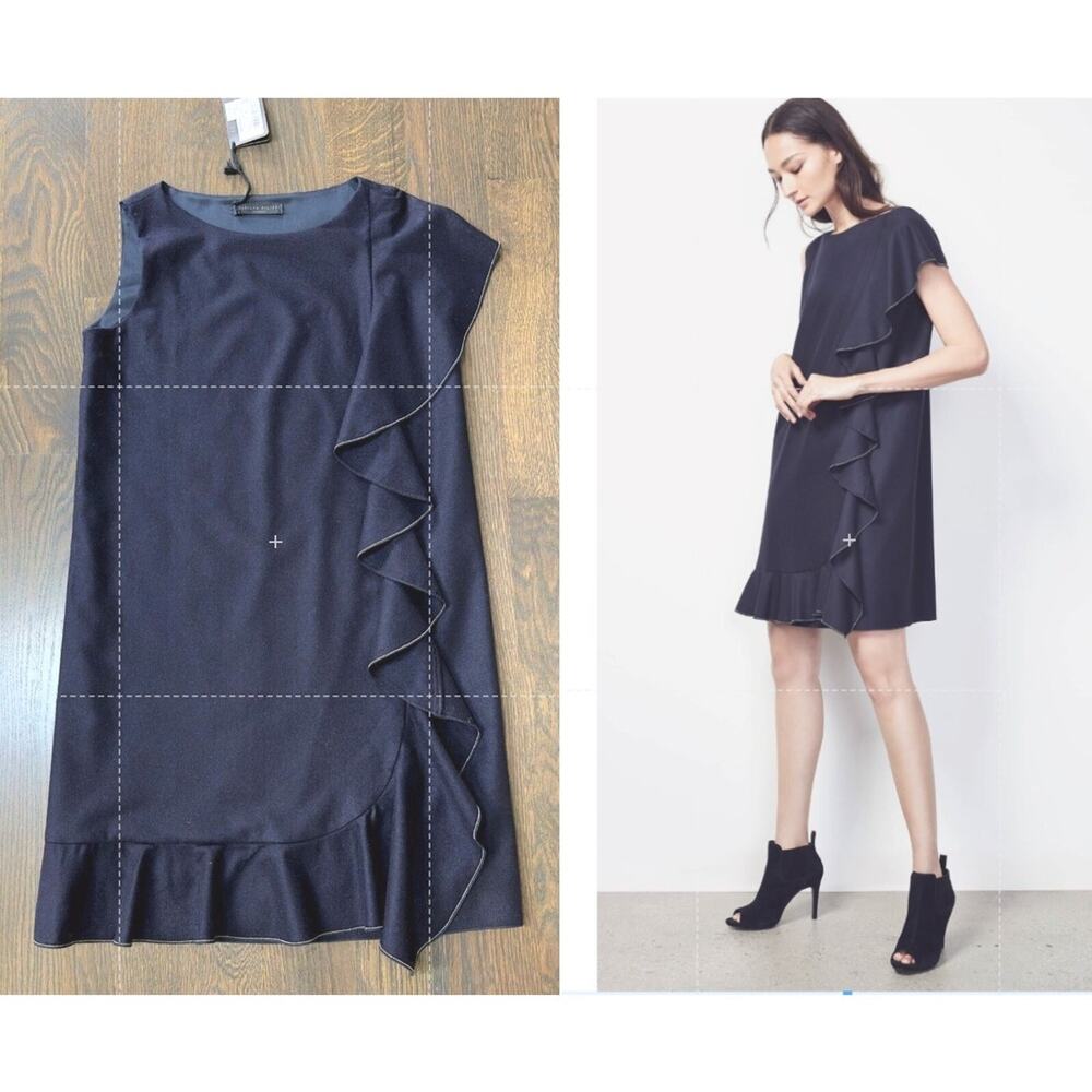 NWT FABIANA FILIPPI Navy Cashmere Wool Mollini Ruffle Dress Boho I 40 Ret$ 690